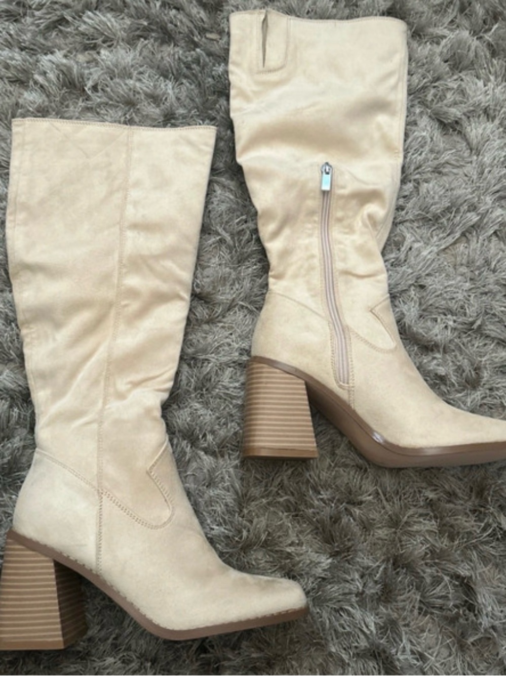 Classic Cream Mid-Calf Block Heel Boots